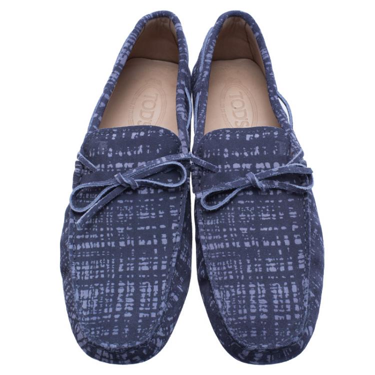 Pre Owned Tod's Grey Printed Suede Bow Loafers Size 44