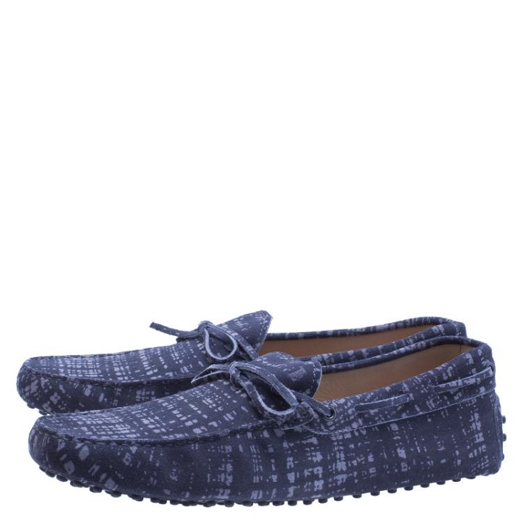 Pre Owned Tod's Grey Printed Suede Bow Loafers Size 44
