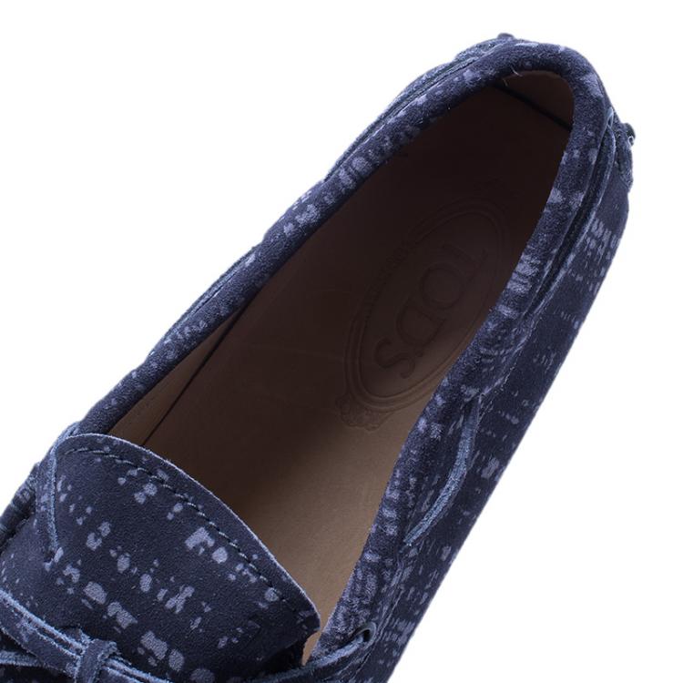 Pre Owned Tod's Grey Printed Suede Bow Loafers Size 44