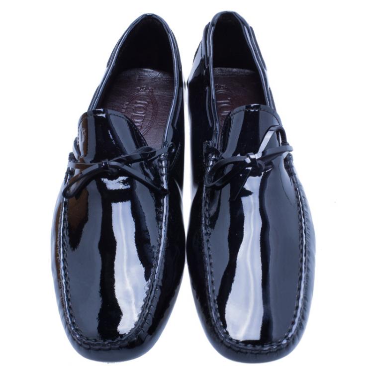Pre Owned Tod's Black Patent Bow Loafers Size 45.5