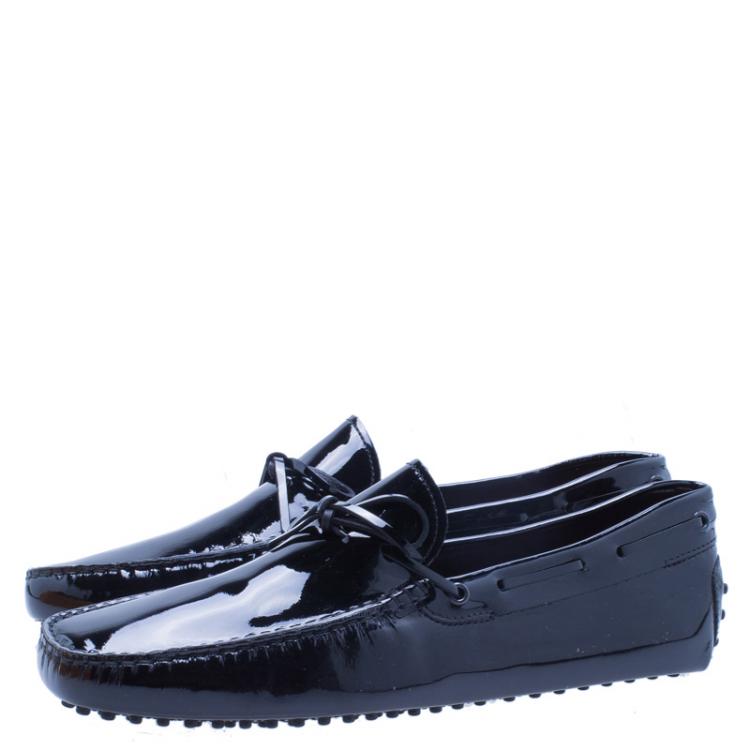 Pre Owned Tod's Black Patent Bow Loafers Size 45.5