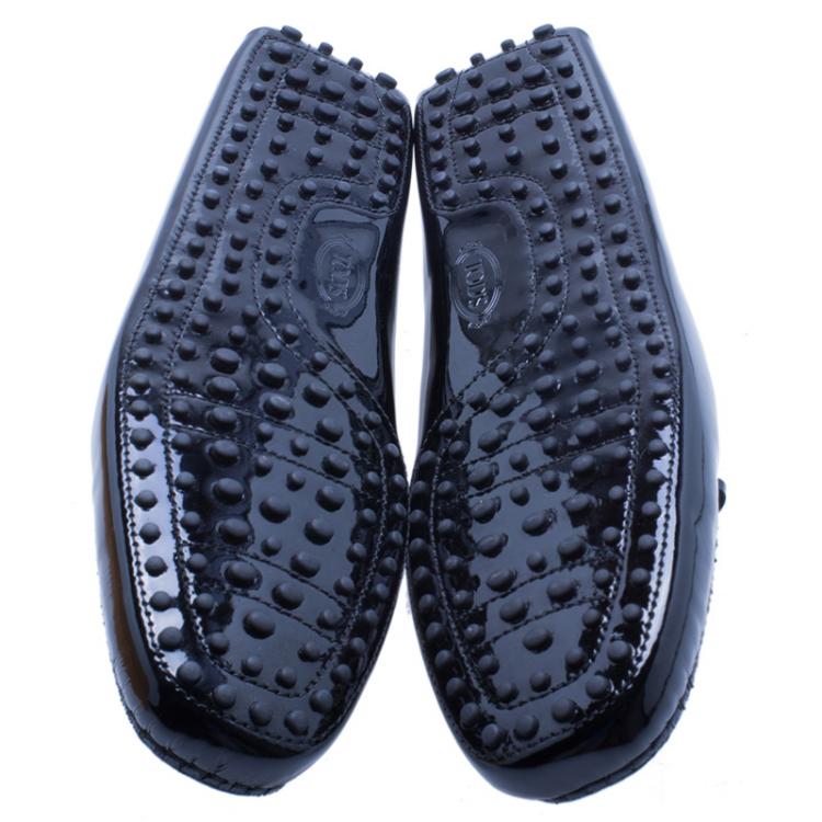 Pre Owned Tod's Black Patent Bow Loafers Size 45.5
