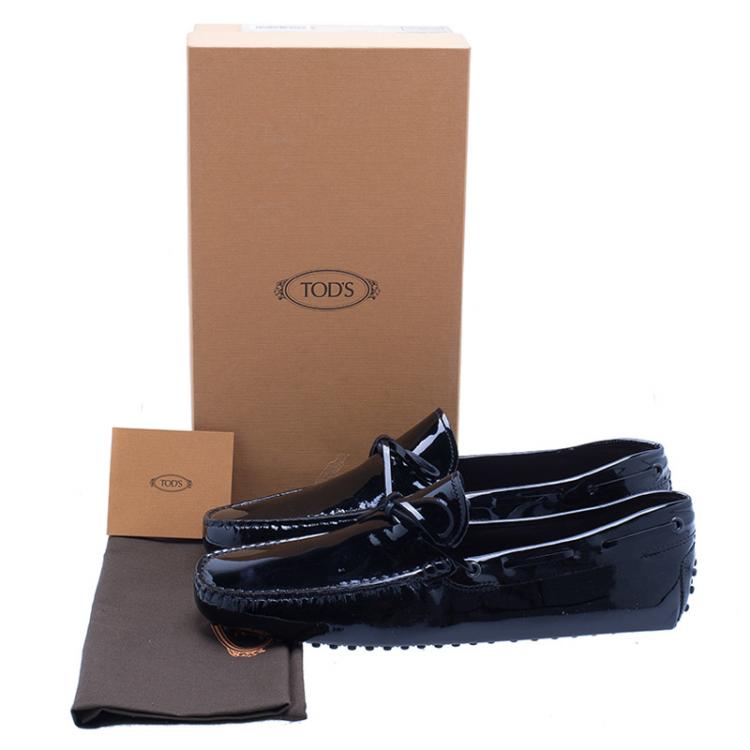 Pre Owned Tod's Black Patent Bow Loafers Size 45.5