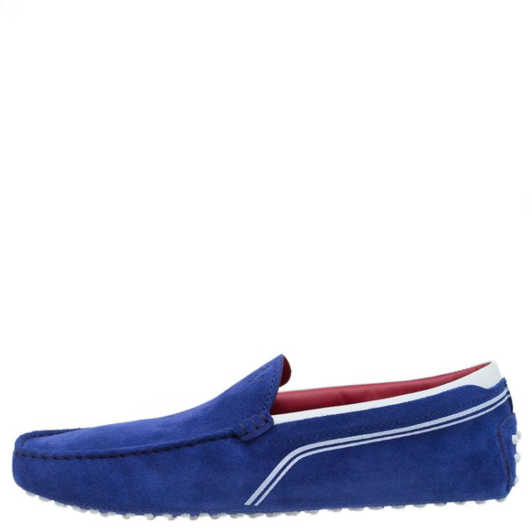 Pre Owned Tod's for Ferrari Blue Suede and White Leather Loafers Size 42.5