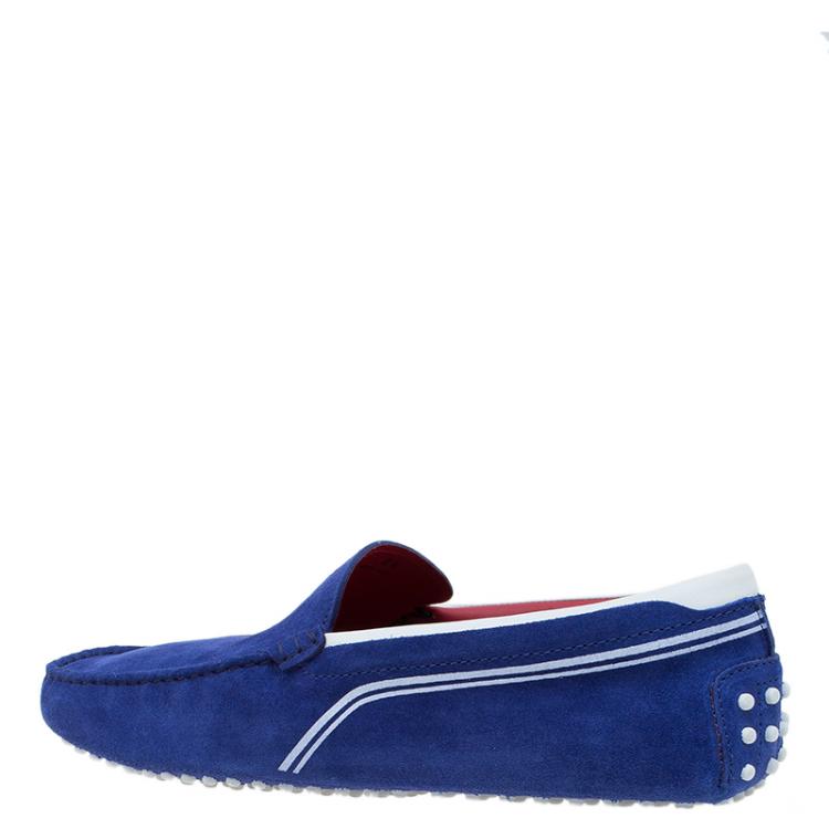 Pre Owned Tod's for Ferrari Blue Suede and White Leather Loafers Size 42.5