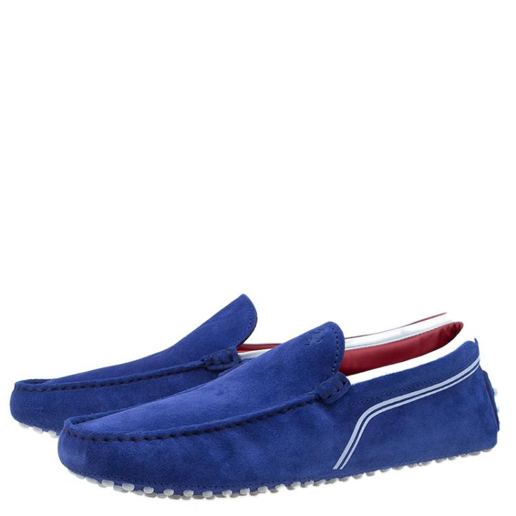 Pre Owned Tod's for Ferrari Blue Suede and White Leather Loafers Size 42.5