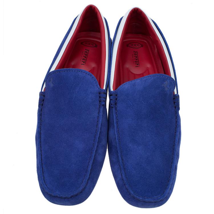 Pre Owned Tod's for Ferrari Blue Suede and White Leather Loafers Size 42.5