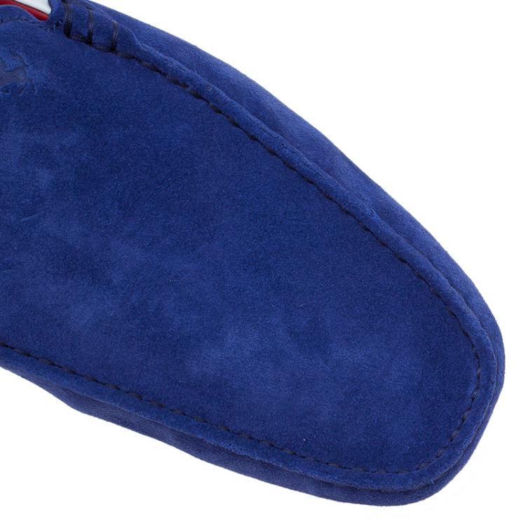 Pre Owned Tod's for Ferrari Blue Suede and White Leather Loafers Size 42.5