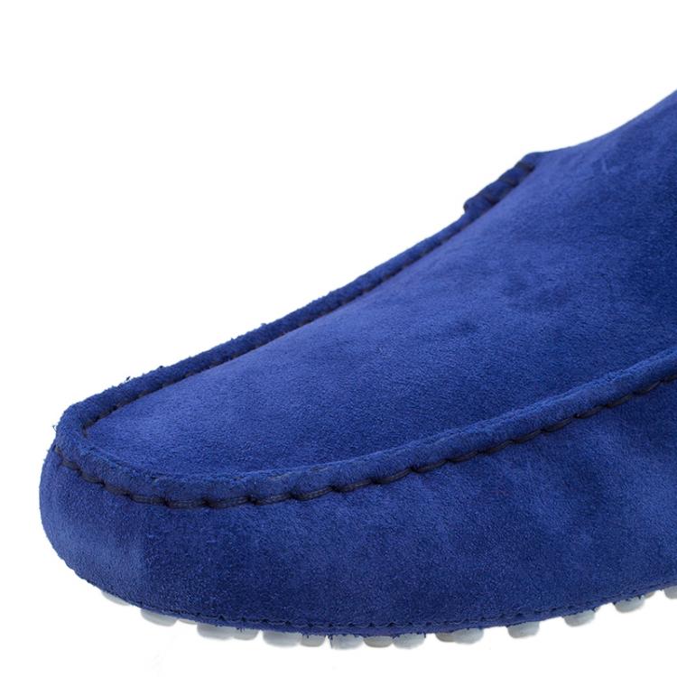 Pre Owned Tod's for Ferrari Blue Suede and White Leather Loafers Size 42.5