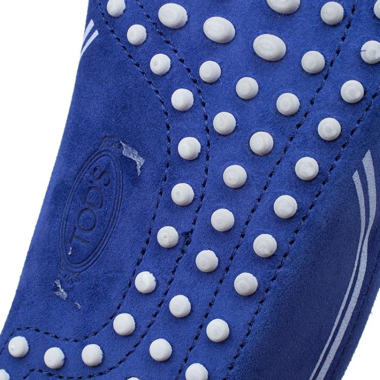 Pre Owned Tod's for Ferrari Blue Suede and White Leather Loafers Size 42.5