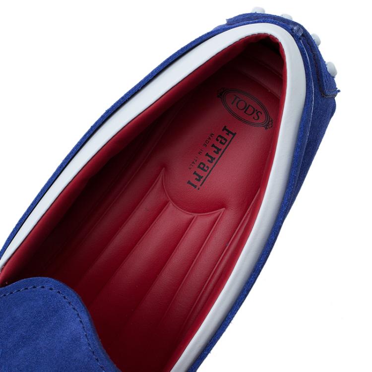 Pre Owned Tod's for Ferrari Blue Suede and White Leather Loafers Size 42.5