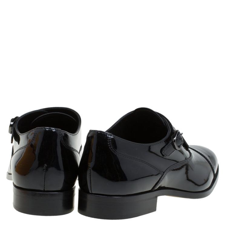 Pre Owned Tod's Black Patent Monk Strap Shoes Size 42