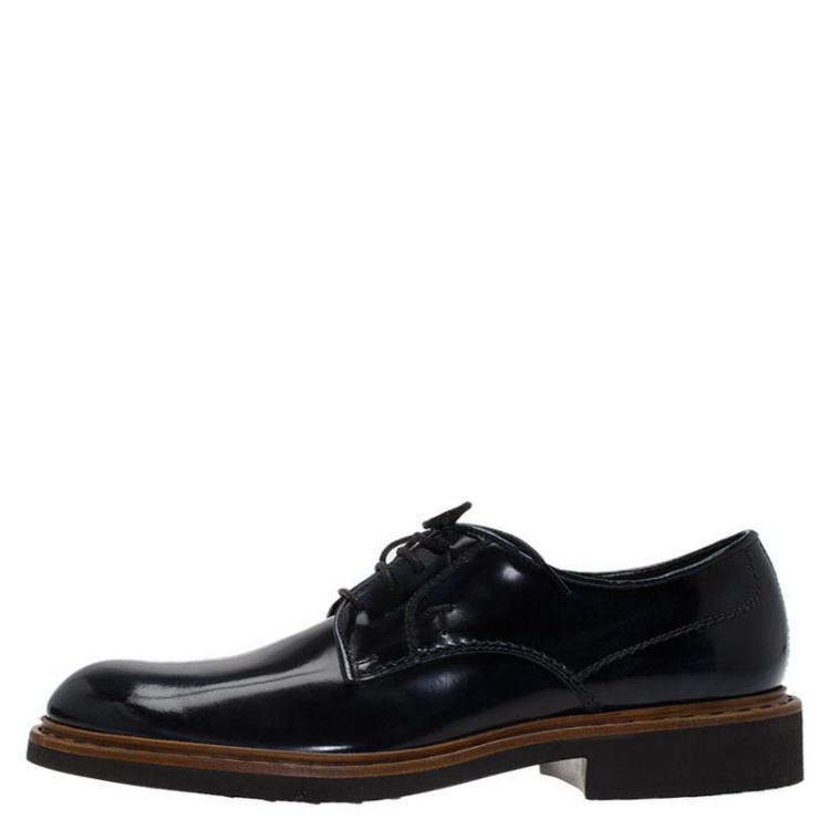 Pre Owned Tod's Denim Blue Leather Oxfords Size 41