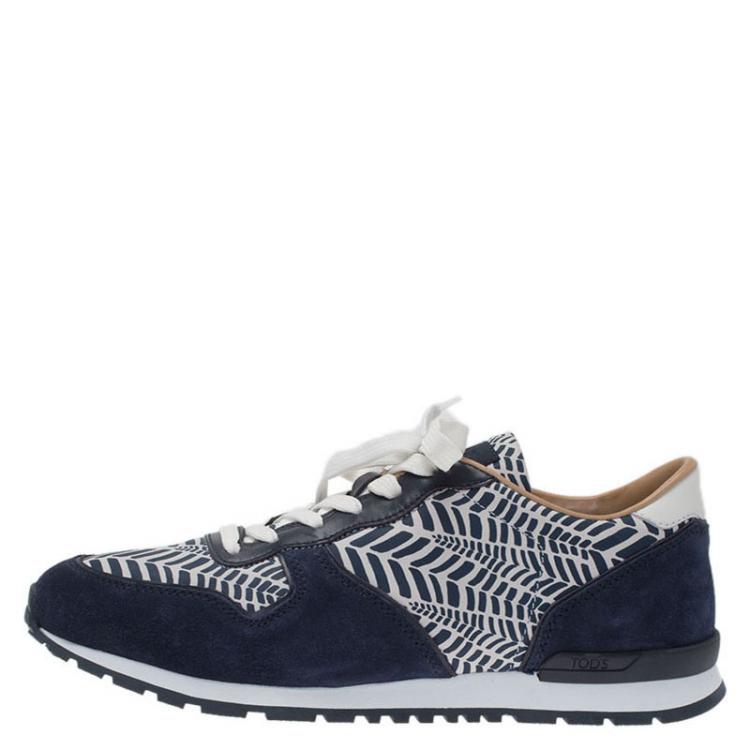 Pre Owned Tod's Two Tone Printed Leather and Suede Sneakers Size 42.5