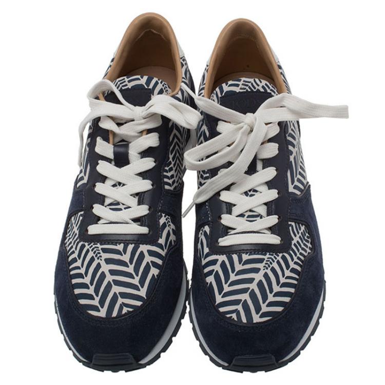 Pre Owned Tod's Two Tone Printed Leather and Suede Sneakers Size 42.5