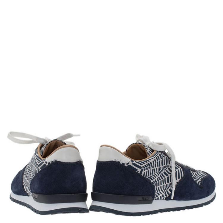 Pre Owned Tod's Two Tone Printed Leather and Suede Sneakers Size 42.5