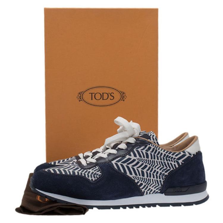 Pre Owned Tod's Two Tone Printed Leather and Suede Sneakers Size 42.5