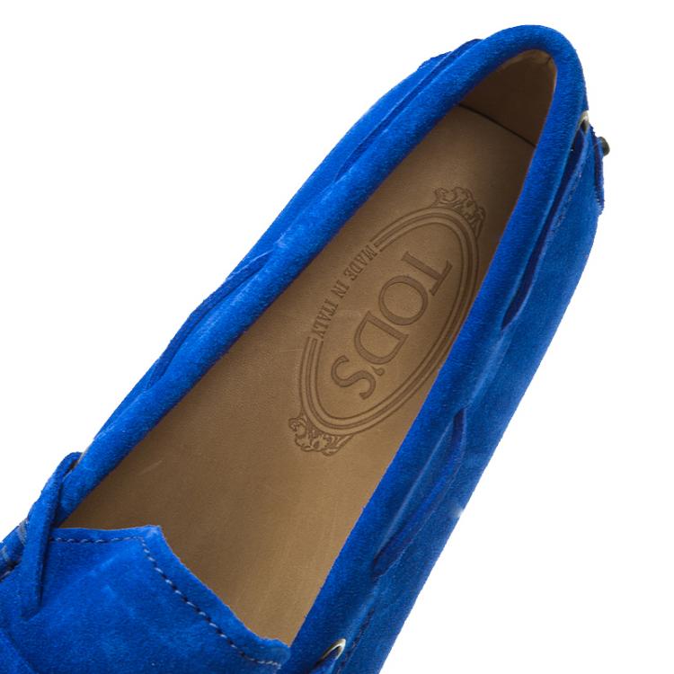 Pre Owned Tod's Blue Suede Bow Loafers Size 42.5