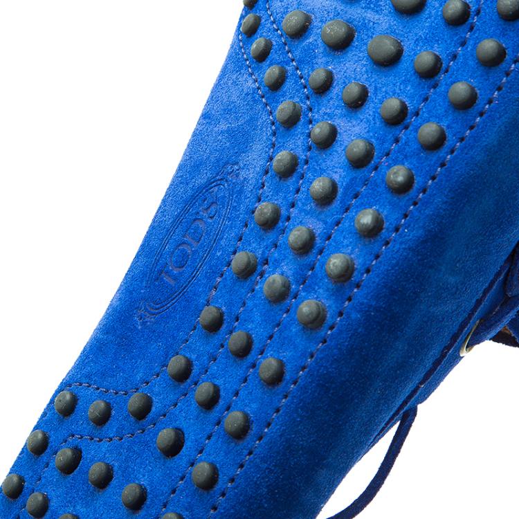 Pre Owned Tod's Blue Suede Bow Loafers Size 42.5