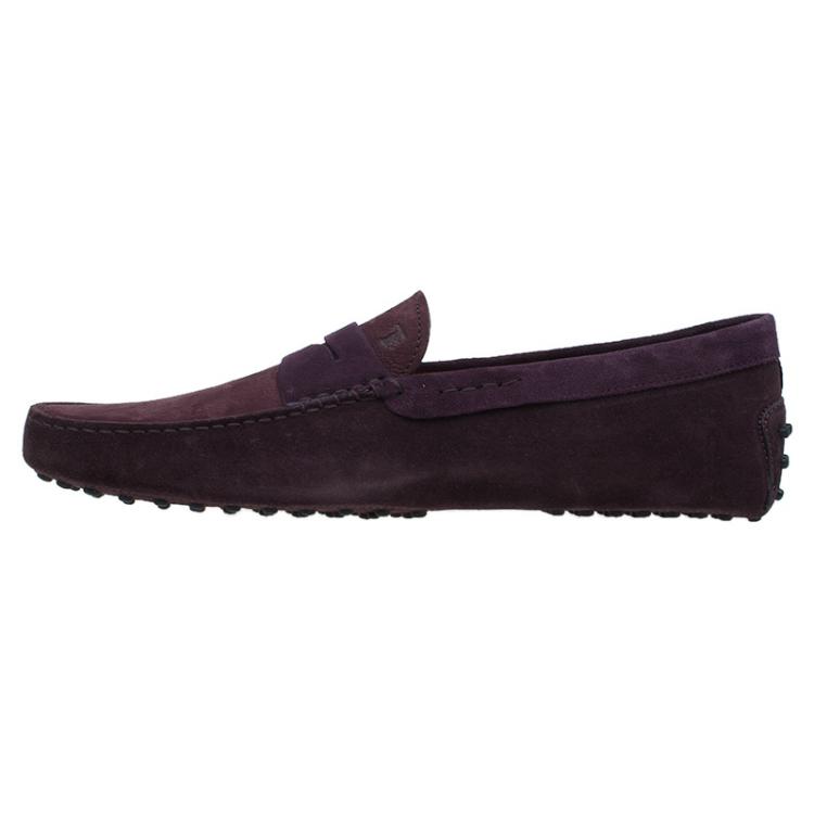 Pre Owned Tod's Purple Shaded Suede and Leather Penny Loafers Size 46