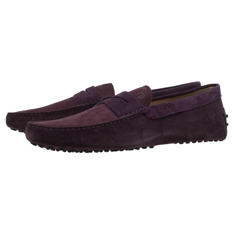 Pre Owned Tod's Purple Shaded Suede and Leather Penny Loafers Size 46