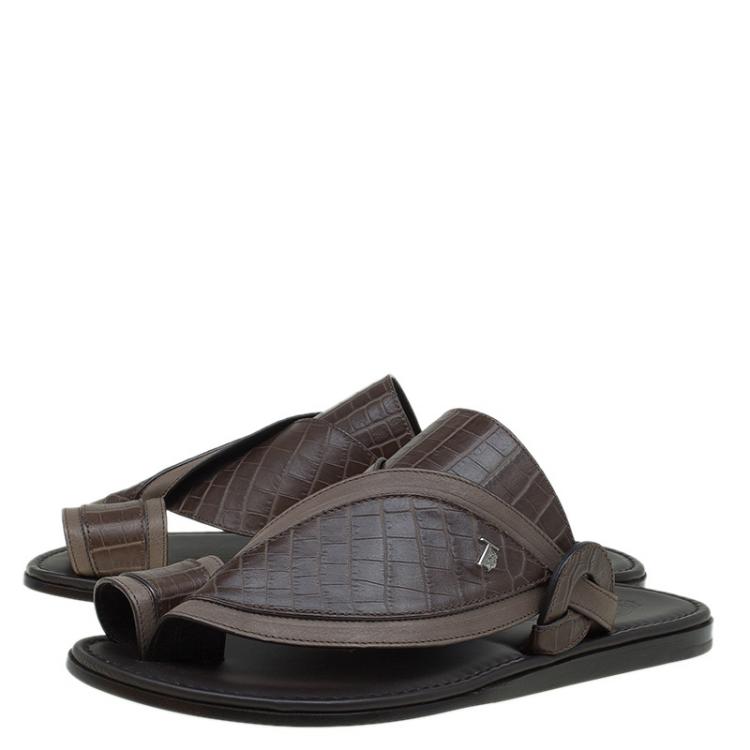 Pre Owned Tod's Brown Croc Embossed Leather Sandals Size 41