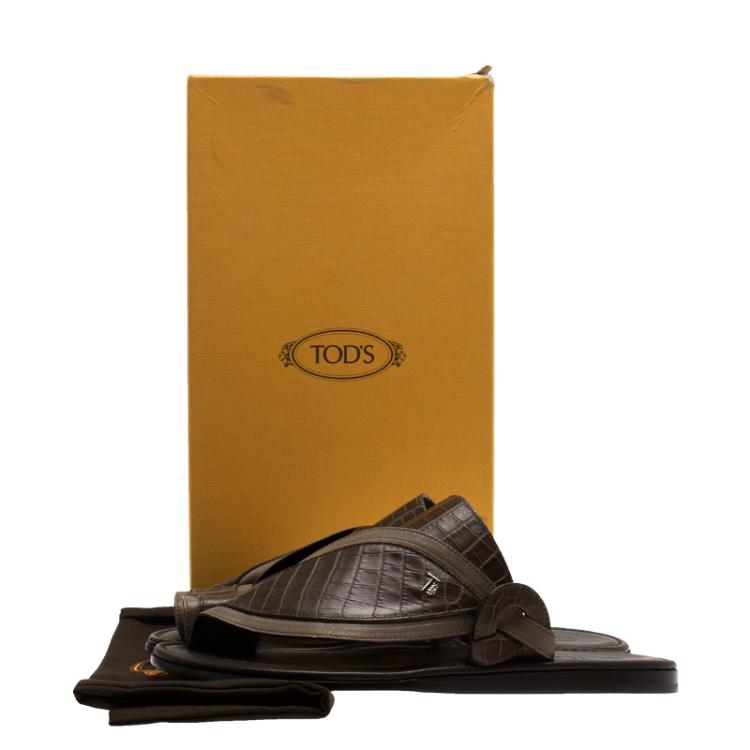 Pre Owned Tod's Brown Croc Embossed Leather Sandals Size 41
