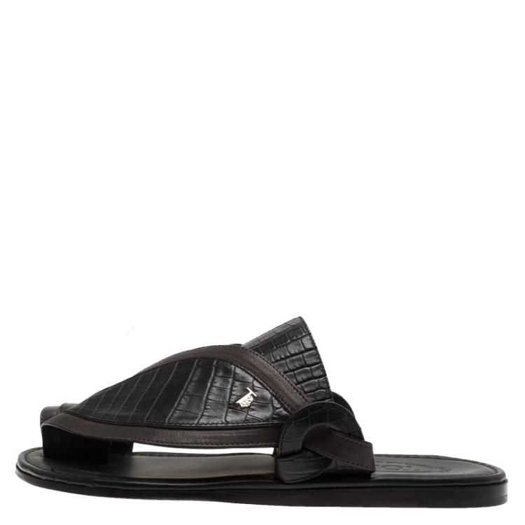 Pre Owned Tod's Black Croc Embossed Leather Sandals Size 39.5