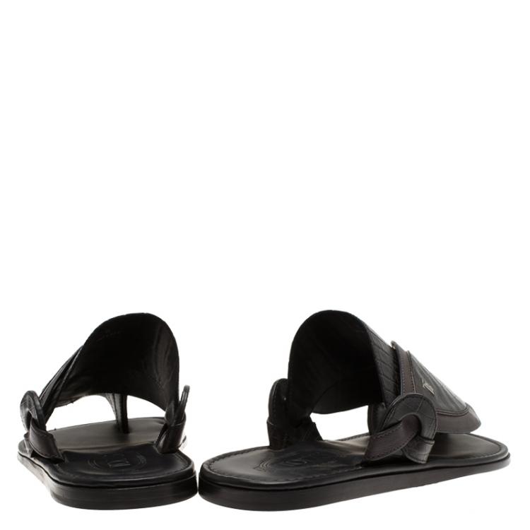 Pre Owned Tod's Black Croc Embossed Leather Sandals Size 39.5