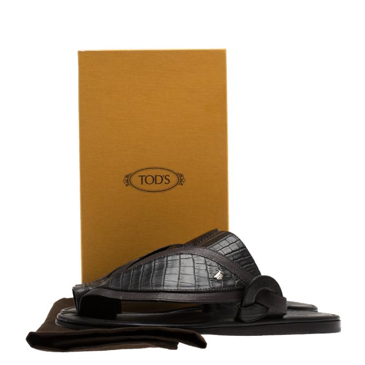 Pre Owned Tod's Black Croc Embossed Leather Sandals Size 39.5