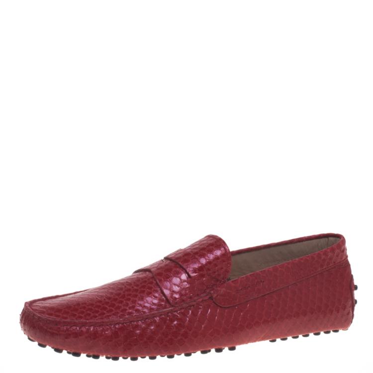 Pre Owned Tod's Ruby Red Python Penny Loafers Size 44