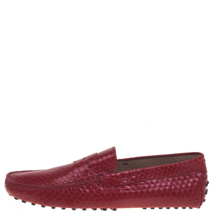 Pre Owned Tod's Ruby Red Python Penny Loafers Size 44