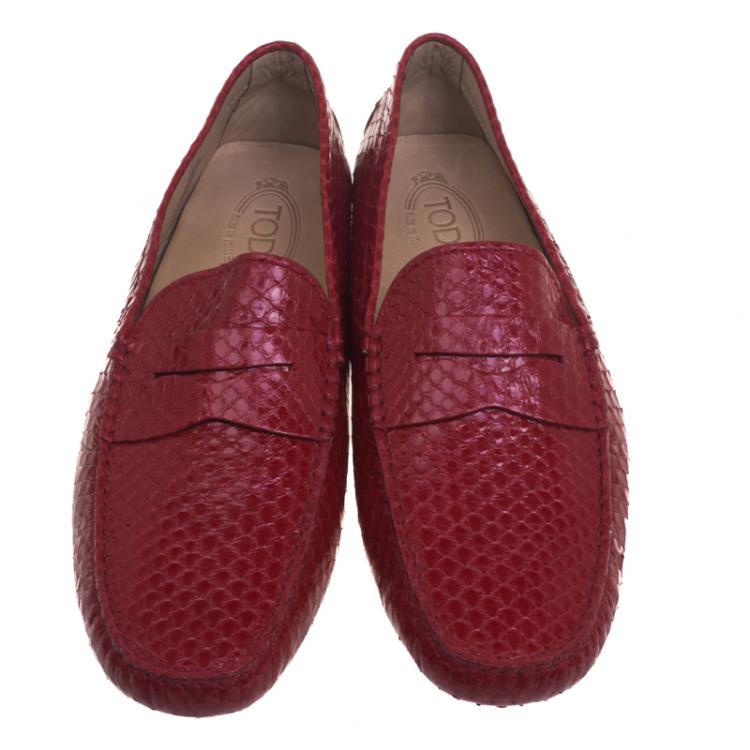 Pre Owned Tod's Ruby Red Python Penny Loafers Size 44