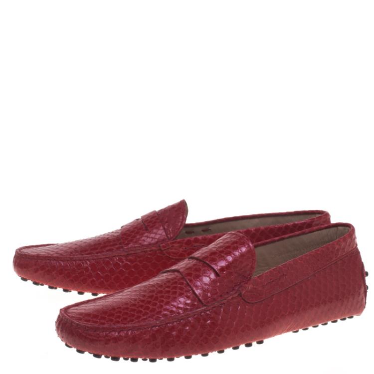 Pre Owned Tod's Ruby Red Python Penny Loafers Size 44