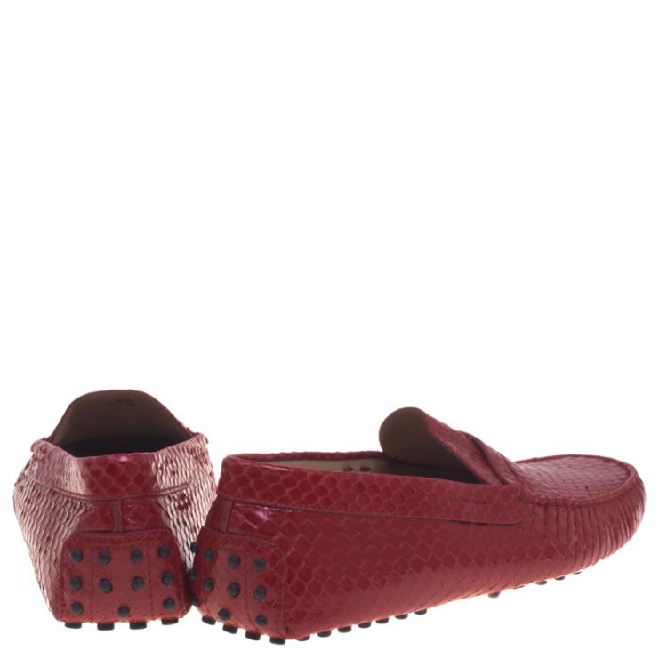 Pre Owned Tod's Ruby Red Python Penny Loafers Size 44