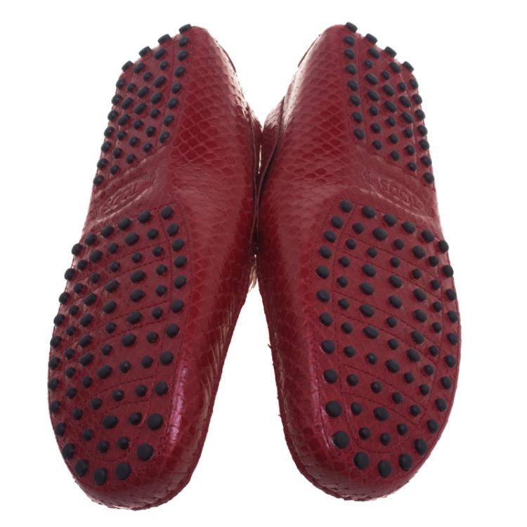 Pre Owned Tod's Ruby Red Python Penny Loafers Size 44