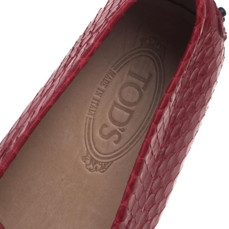 Pre Owned Tod's Ruby Red Python Penny Loafers Size 44