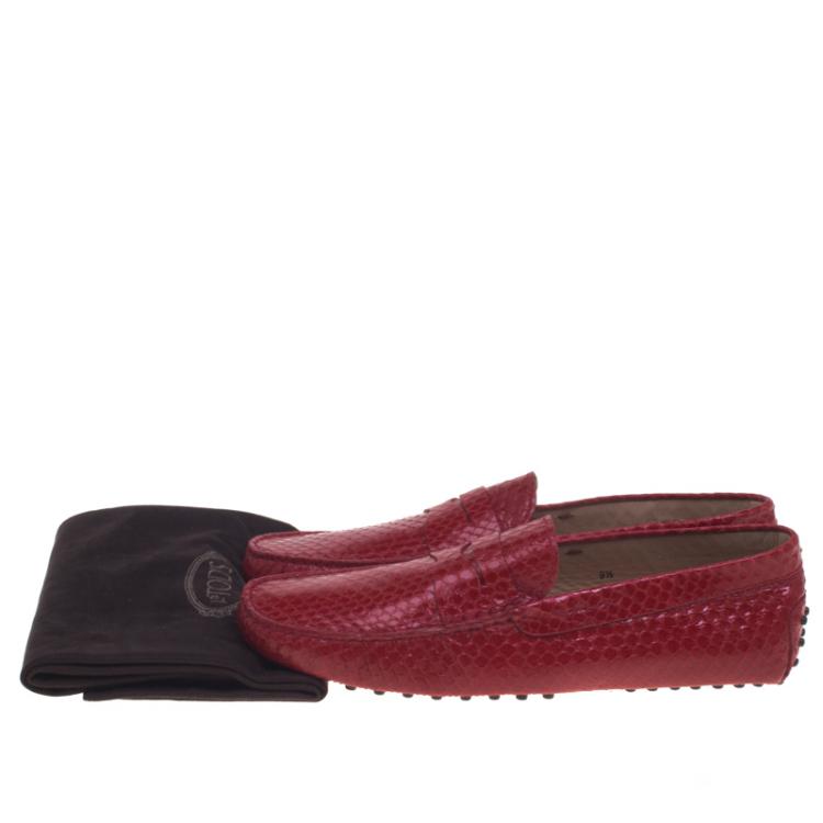 Pre Owned Tod's Ruby Red Python Penny Loafers Size 44