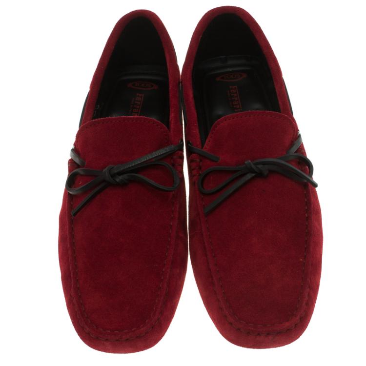 Pre Owned Tod's For Ferrari Red Suede Bow Loafers Size 42.5