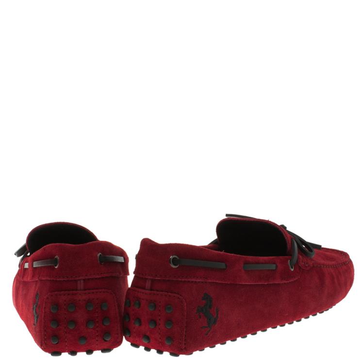 Pre Owned Tod's For Ferrari Red Suede Bow Loafers Size 42.5