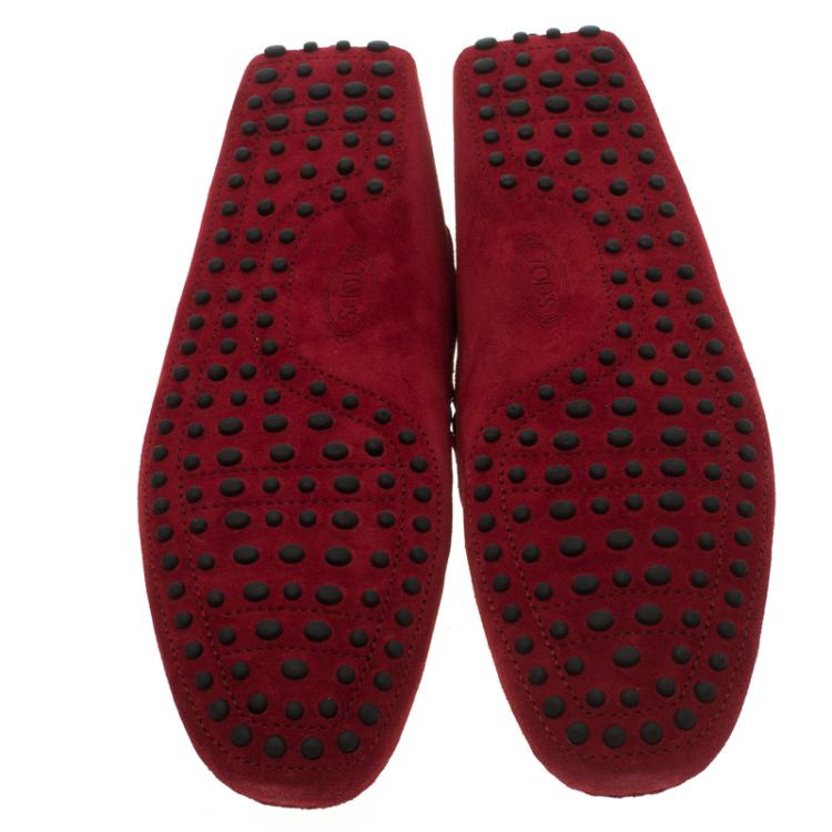 Pre Owned Tod's For Ferrari Red Suede Bow Loafers Size 42.5