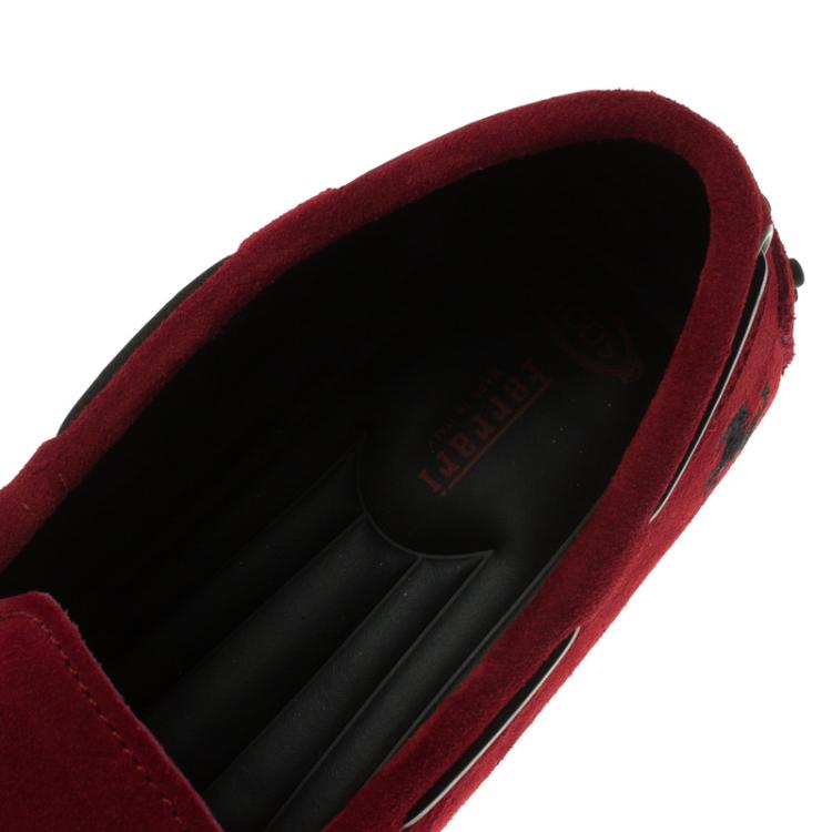 Pre Owned Tod's For Ferrari Red Suede Bow Loafers Size 42.5