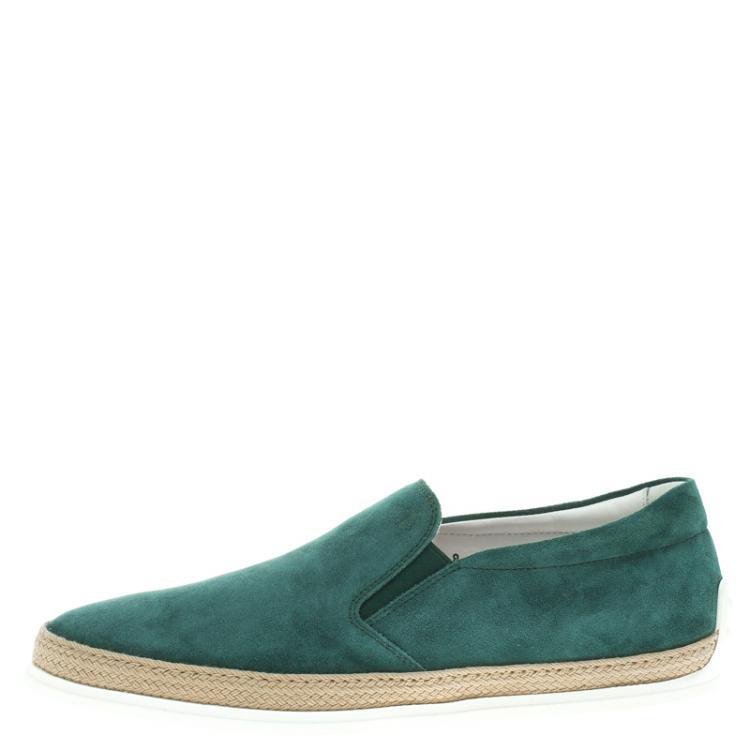 Pre Owned Tod's Green Suede Espadrille Slip-On Sneakers Size 42
