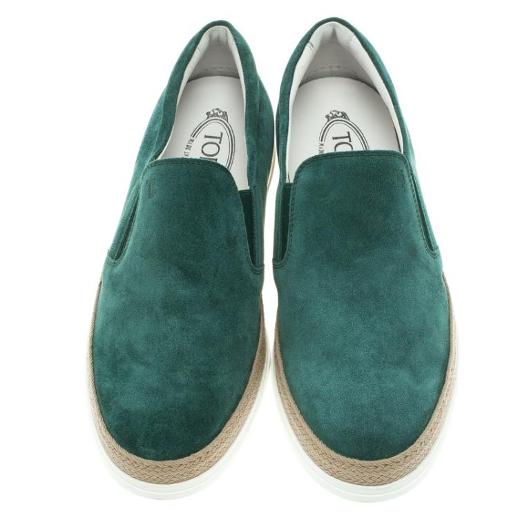 Pre Owned Tod's Green Suede Espadrille Slip-On Sneakers Size 42