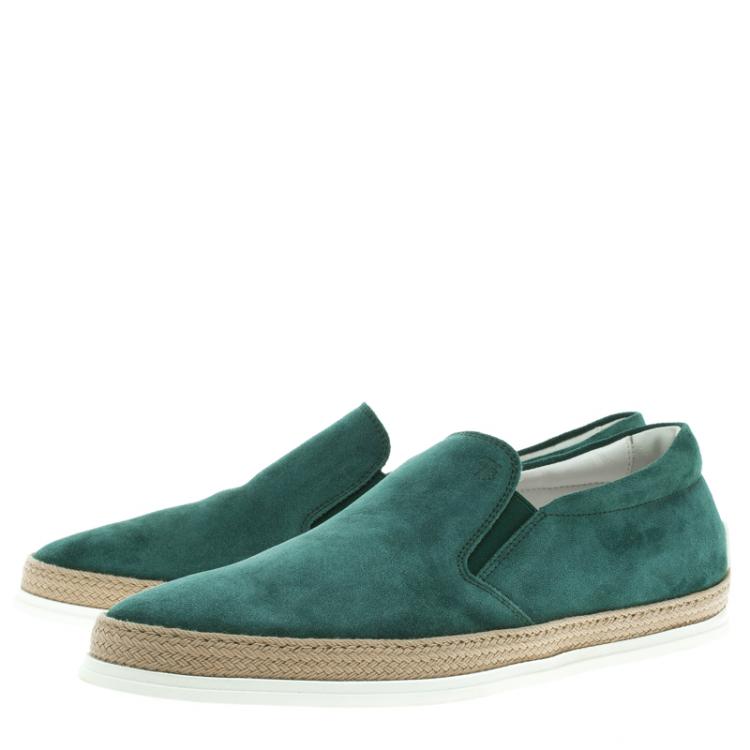 Pre Owned Tod's Green Suede Espadrille Slip-On Sneakers Size 42