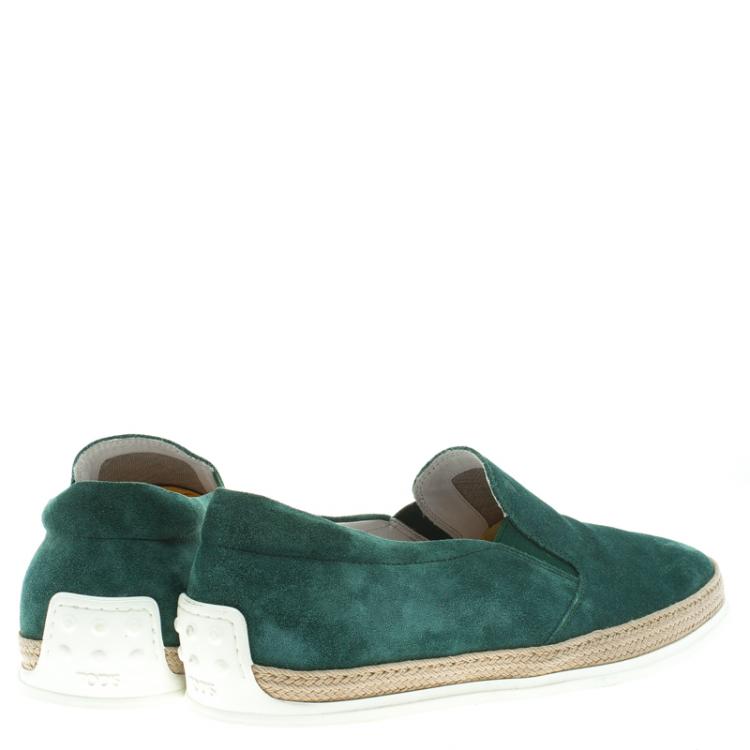 Pre Owned Tod's Green Suede Espadrille Slip-On Sneakers Size 42