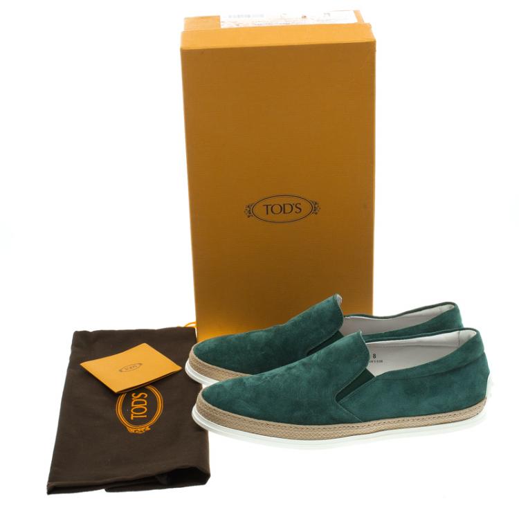 Pre Owned Tod's Green Suede Espadrille Slip-On Sneakers Size 42
