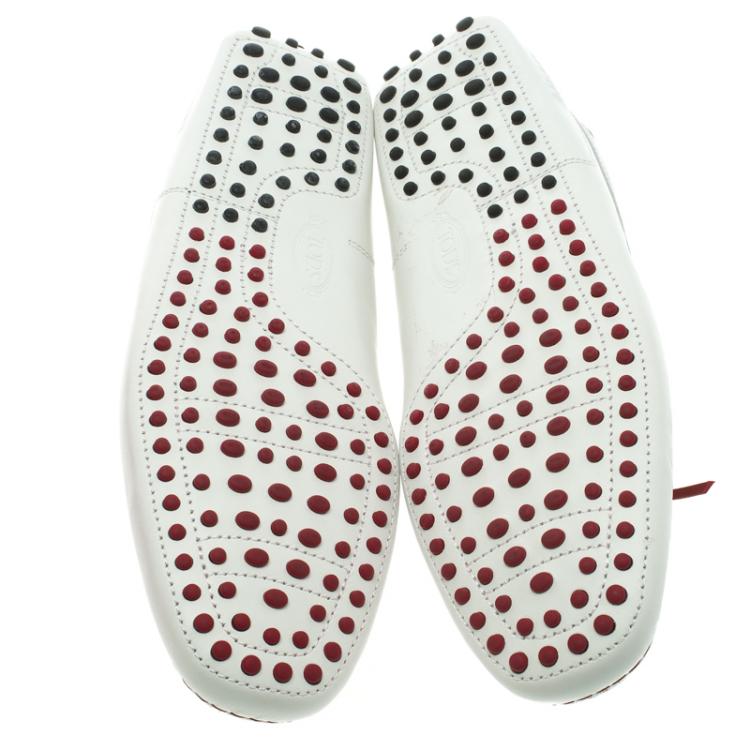 Pre Owned Tod's For Ferrari White and Red Leather Bow Loafers Size 43