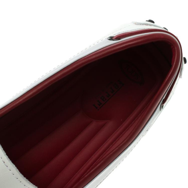 Pre Owned Tod's For Ferrari White and Red Leather Bow Loafers Size 43