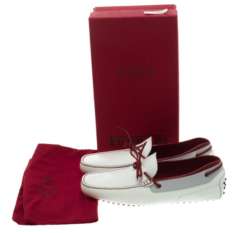 Pre Owned Tod's For Ferrari White and Red Leather Bow Loafers Size 43